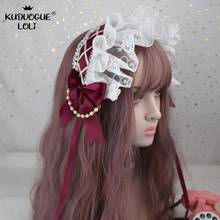 Japanese Style Lolita Girls Headband BNT Headdress Layered Floral Lace Bows Long Ribbons Beaded Chain Headwear Women Accessories 2024 - buy cheap