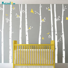 Birch Tree Decal with flying Birds Set of 8 trees Birch forest Baby Nursery decals Vinyl Wall Sticker BB582 2024 - buy cheap