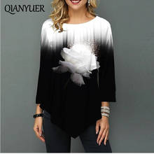 Women Shirt Fashion Plus Size Spring Autumn Printing O-neck Blouse Sleeve Casual Hem Irregularity Female shirt Tops For Women 2024 - buy cheap