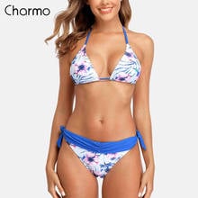 Charmo roupa de banho maiô sexy feminino conjunto de biquíni vintage impressão lado bandagem strappy maiô acolchoado push up beachwear 2024 - compre barato