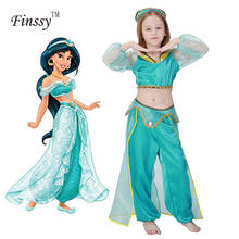 Disfraz de la princesa jasmín de la lámpara de Aladdín para niñas, disfraz de Halloween para niños, vestido de fiesta, disfraz de princesa india 2024 - compra barato