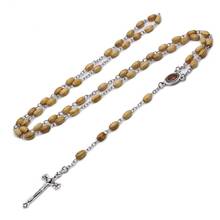Handmade Round Bead Catholic Rosary Cross Religious Wood Beads Necklace Gift 2024 - buy cheap