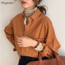 Camisas Vintage para mujer, blusas de estilo coreano Simple con hombros caídos, color naranja, a la moda, combina con todo 2024 - compra barato