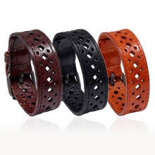 Wide Wrap Bangle Hollow Genuine Leather Punk Men Bracelet Jewelry Watch Strap Vinatge Bangle Jewelry Pulsera Hombre 2024 - buy cheap