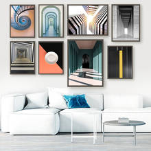 Pintura en lienzo de arte de pared espacial geométrico arquitectónico moderno, carteles nórdicos e impresiones, imágenes de pared para decoración de sala de estar 2024 - compra barato