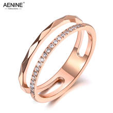 AENINE-Anillo de boda neogótico para mujer y niña, sortija de acero inoxidable, mosaico de circonia cúbica, cristal rosa dorado, joyería AR19063 2024 - compra barato