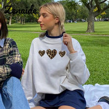 Zenaide Casual Oversized Sweatshirt Fashion O Neck White Women Leopard Patchwork Vintage Clothes Grunge Aesthetics Hoodies 2024 - buy cheap