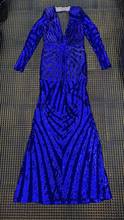 Elegant highquality sexy women  blue sqeuined v neck long sleeve bodycon Vestidos Celebrity evening Party  Floor - length 2024 - buy cheap