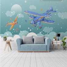 Papel pintado a mano para habitación de niños, Mural nórdico de dibujos animados en 3D, cielo azul y nubes blancas, papel de pared de avión en 3D 2024 - compra barato