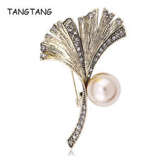 TANGTANG-broche de hoja con diamantes de imitación para mujer y hombre, alfileres de perlas brillantes, broche informal, regalos, joyería Vintage con encanto elegante 2024 - compra barato