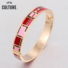 Pulseira aberta design colorido vintage para mulheres, bracelete de aço inoxidável esmaltado, joia padrão, presente de aniversário dourado 2024 - compre barato