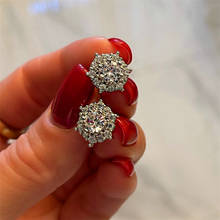 Luxury Female Crystal Snowflake Stud Earrings Vintage Small Wedding Earrings For Women Charm Silver Color Round Zircon Earrings 2024 - buy cheap