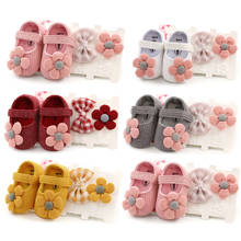 FOCUSNORM 0-18M Newborn Baby Girls Boys Crib Shoes Cotton Flowers Hook Soft Cork Baby Shoes 6 Colors+Headband 2024 - купить недорого