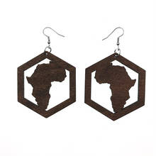 2021 Ins Черная Королева кофе дерево Карта Африки хип-хоп рок серьги винтажные вечерние африканские ювелирные изделия деревянные DIY 2024 - купить недорого