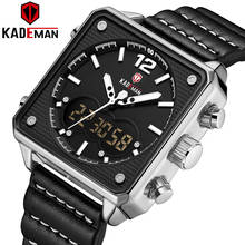 Kademan relógios masculinos, esportivos, de luxo, quadrado, digital, de led, para negócios, militar, casual, couro 2024 - compre barato