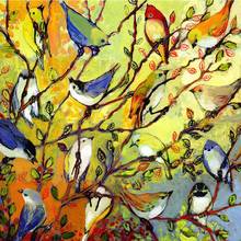 Canvas art abstract painting 16 birds decorative oil painting modern colorful animal picture for children's room hand painted 2024 - buy cheap