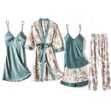 Print Flower Sleepwear Sexy Sleep Set Women Satin Nighty&Robe Suit Kimono Bathrobe Gown Intimate Lingerie New Homewear 2024 - buy cheap