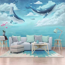 Milofi papel de parede 3d personalizado mural de decoração criativo aquarela oceano baleias para quarto de crianças fundo de parede mural 2024 - compre barato