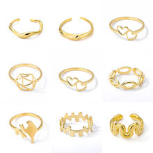 Anel de coração em aço inoxidável, joia com formato de cobra dourada para homens e mulheres, anel de onda geométrica 2024 - compre barato