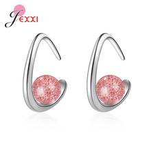 Women Trendy Simple 925 Sterling Silver Earrings Jewelry Brilliant Cut AAA Pink Cubic Zirconia Ornaments for Daily Decoration 2024 - buy cheap