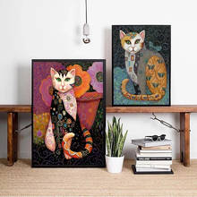 Gustav Klimt-pinturas famosas de gato, lienzo, carteles e impresiones, arte de pared, imagen, sala de estar, decoración del hogar 2024 - compra barato