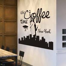 Кофе знак на дом логотип Нью-Йорк силуэт Кафе Декор кофейная кружка в виде стены наклейка Стикеры виниловые наклейки для окна, двери 2024 - купить недорого