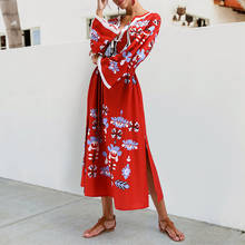 Woman Holiday Beach Vestido Female Long Sleeve Split V-neck Print Dress Bohemian Style Holiday Dresses 2024 - buy cheap