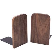 2Pcs Wooden Bookends with Metal Base Heavy Duty Black Walnut Book Stand with Anti-Skid Dots for Office Desktop or Shelves 2024 - buy cheap