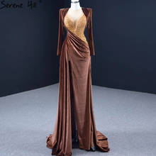 Serene Hill Muslim Brown Luxury Evening Dresses Gowns 2021 A-Line Beading Elegant For Women Party HM67243 2024 - buy cheap