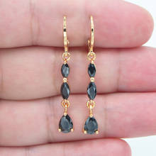 AAA+ Cubic Zirconia Gold Color Women Fashion Black CZ Teardrop Dangle Earrings Jewelry 2024 - buy cheap