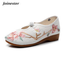 Mocasines Retro étnicos con cuña bordada para mujer, zapatos informales con botón, sandalias de vestir florales, alpargatas de punta redonda 2024 - compra barato