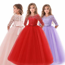 Vestido infantil para meninas, vestido de festa de casamento, vestido bordado vermelho formal, vestido de princesa, vestido de natal, mangas de meia, 6-14 anos 2024 - compre barato