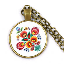 Ethnic Polish Folk Art Pattern 25mm Glass Dome Chain Necklace Bohemia Flower Print  Jewelry Bronze Pendant For Women Gift 2024 - buy cheap