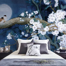Mural grande pintado a mano personalizado 3D estilo chino flor pájaro papel tapiz estudio dormitorio sala de estar TV Fondo foto papel de pared 2024 - compra barato