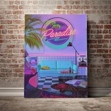 Canvas HD Prints Paradise Wave Synthwave Painting Cute View Wall Art Poster Modern Home Decor Modular Pictures For Living Room 2024 - buy cheap