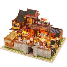 Nova diy chinês cidade antiga casa de bonecas de madeira em miniatura com móveis casas boneca montar brinquedos crianças presente natal casa 2024 - compre barato