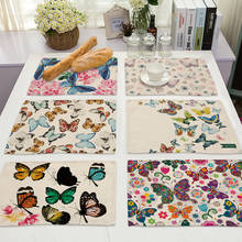 Animais dos desenhos animados padrão placemats borboleta algodão linho mesa tapete para crianças cozinha sala de jantar tapetes almofadas 2024 - compre barato