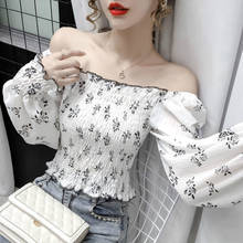 Blusa de chiffon elegante feminina sorte, blusa manga longa plissada estampada casual slim fit estilo francês chique roupas femininas de outono 2024 - compre barato