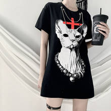 Long Gothic Cat T-shirt Summer Women Short Sleeve T Shirt Grunge Graphic Tshirt Tee Top Clothes Black Goth Clothing 2024 - buy cheap