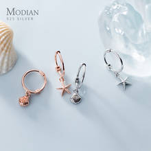 Modian-pendientes de aro asimétricos para mujer, de Plata de Ley 925, concha de estrella de mar de lujo, simples, de boda, regalo de joyería fina 2024 - compra barato