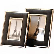 Black Leather Photo Frame Family Portrait Nightstand Desk Decoration Ornaments Metal Picture Frames Home Decor Modern 2024 - buy cheap