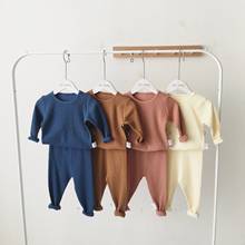 Conjunto infantil com manga comprida, 2 peças, blusas e calças para bebês 2024 - compre barato