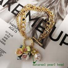 Pulsera con abalorio de perlas frescas naturales de cristal para mujer, joyería de diseño coreano, accossery 2024 - compra barato