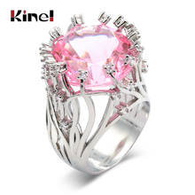 Kinel-anillos de boda de circonita rosa para mujer, joyería Vintage, anillo grande de Color plateado, regalo de cristal 2024 - compra barato