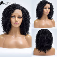 Peluca Afro rizada con malla frontal para mujeres negras, pelo de fibra Natural resistente al calor, color negro, parte en T 2024 - compra barato