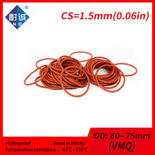 Junta tórica de goma de silicona, color rojo, VMQ CS, 1,5mm, OD60/75mm, resistente al agua, 1 unids/lote 2024 - compra barato