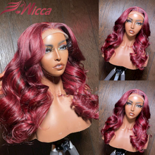 Burgundy Color Wavy Lace Front Human Hair Wigs 180 Density Remy Pre Plucked #99j Burgundy Brazilian Lace Frontal Wigs For Women 2024 - buy cheap