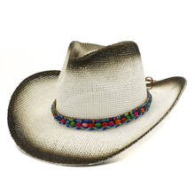 Summer Unisex Wide Brim Sun Paper Straw Jazz Hats with Colored Beads Decor Beach Cowboy Cowgirl Hat Travel Sunhat for Men Women 2024 - buy cheap