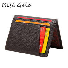 BISI GORO New Cow Leather RFID Black Wallet Credit Card Holder Unisex Card Wallet Coffee Fashion Purse Slim Mini Money Bag 2021 2024 - buy cheap