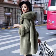 Women Coat Winter Real Fox Hooded Korean Sheep Shearing Wool Fur Jacket Long Elegant Clothes Winterjas Dames F2860 J4287 2024 - buy cheap